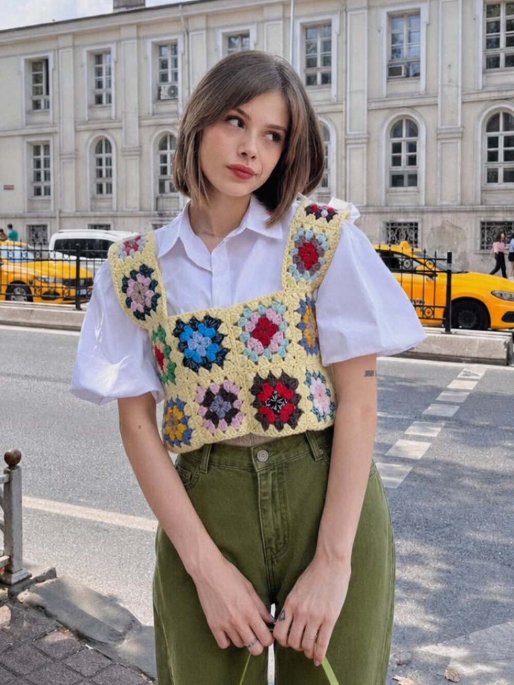 Handmade Granny Square Cropped Vest Size Medium Grandmacore Knit Top